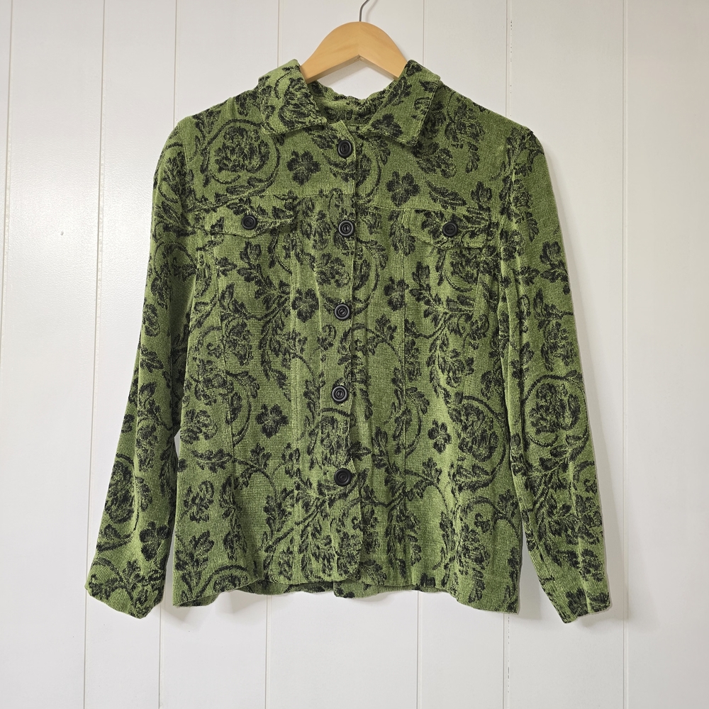 Green Floral Button-Up Women's Top